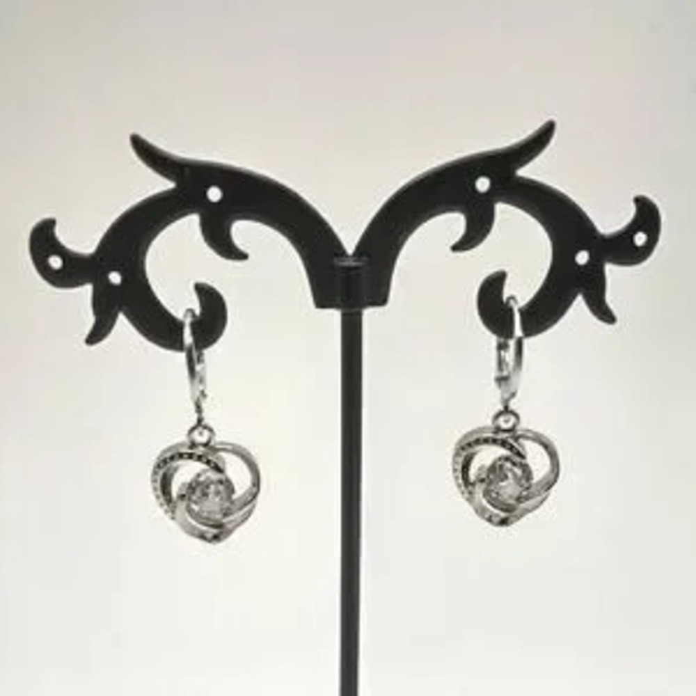 925 Sterling Silver Earrings w/ Swirl Heart CZ Stone Pendant Valentine Gift NEW! - Picture 3 of 5